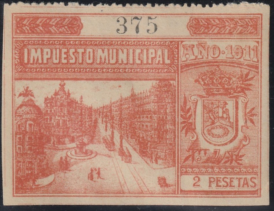 Spain Impuesto Municipal Madrid 1911 Revenue Sello Fiscal Stamp Tramcar Tram Tramway
